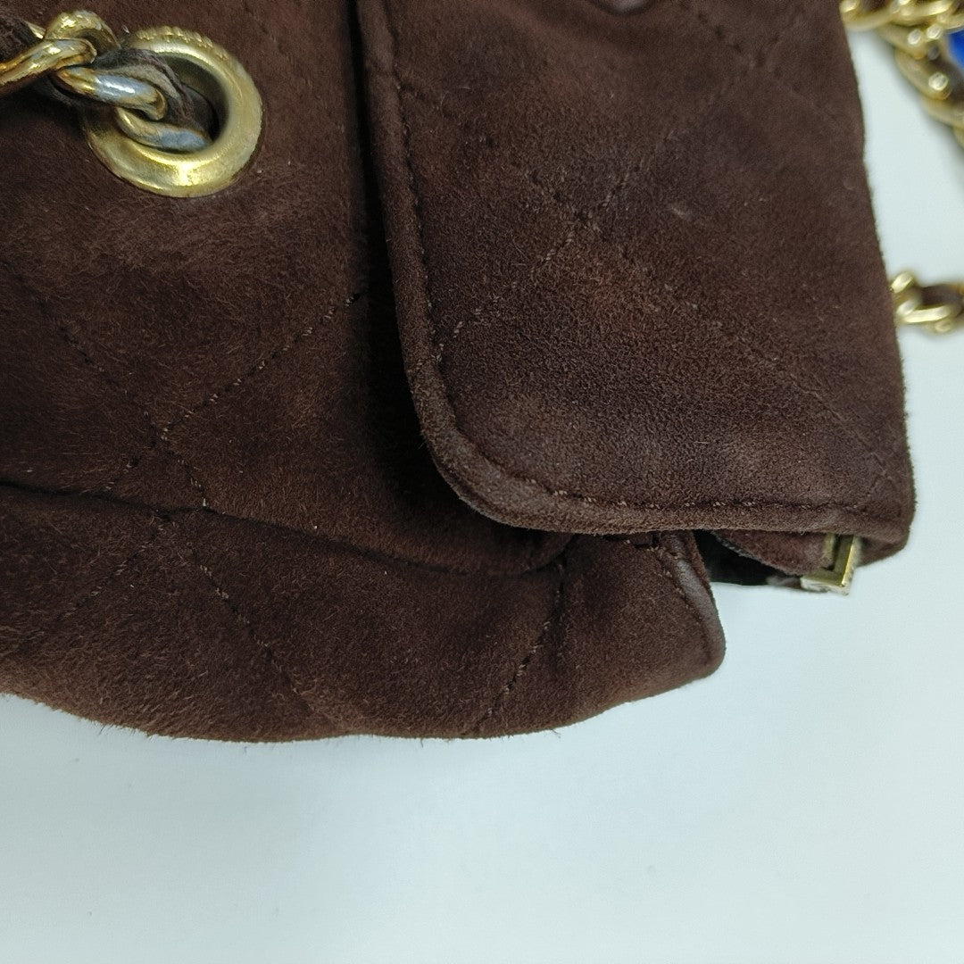 Quilted Suede Shoulder Bag Brown