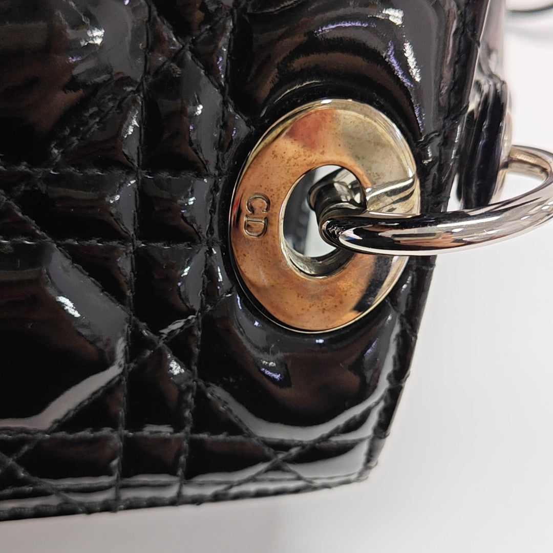 Lady Dior Medium Cannage Patent Leather Black