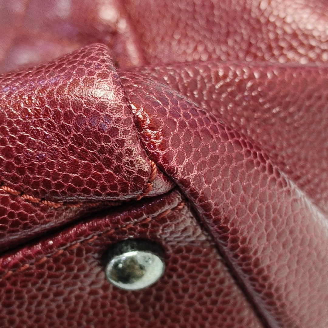 Quilted Grained Calfskin Tote Bag Red