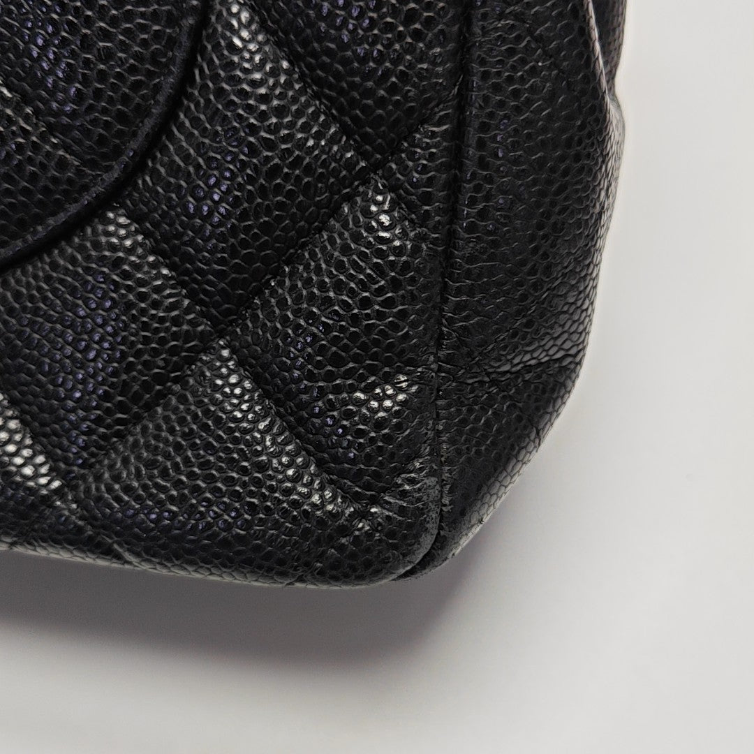 Quilted Grained Calfskin Shoulder Bag Large Black