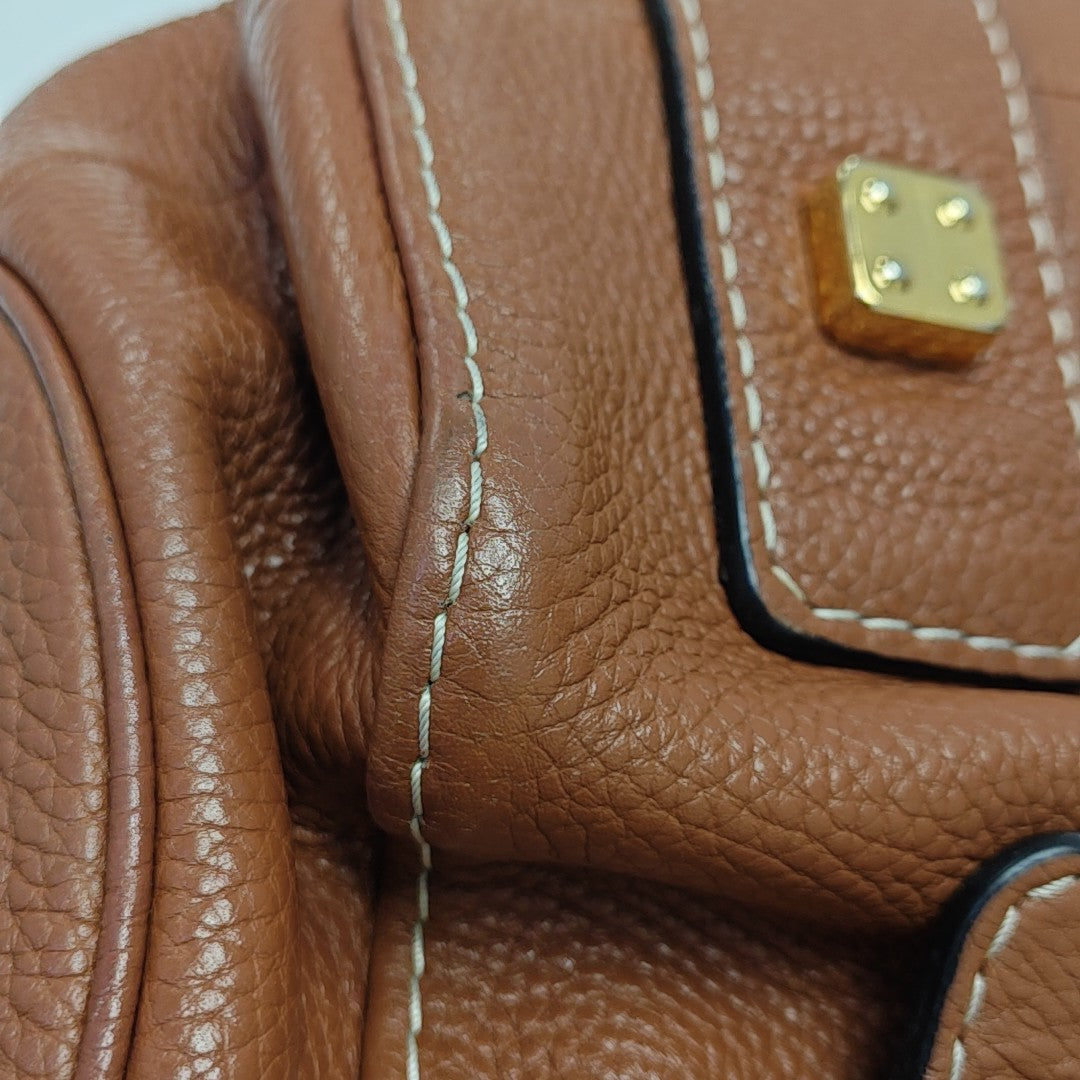 Calfskin Top Handle Bag Brown