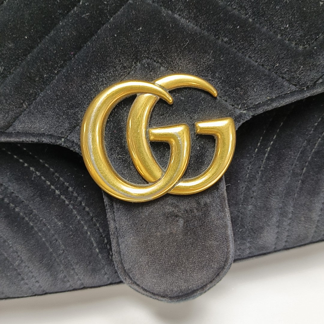 GG Marmont Medium Quilted Velvet Black