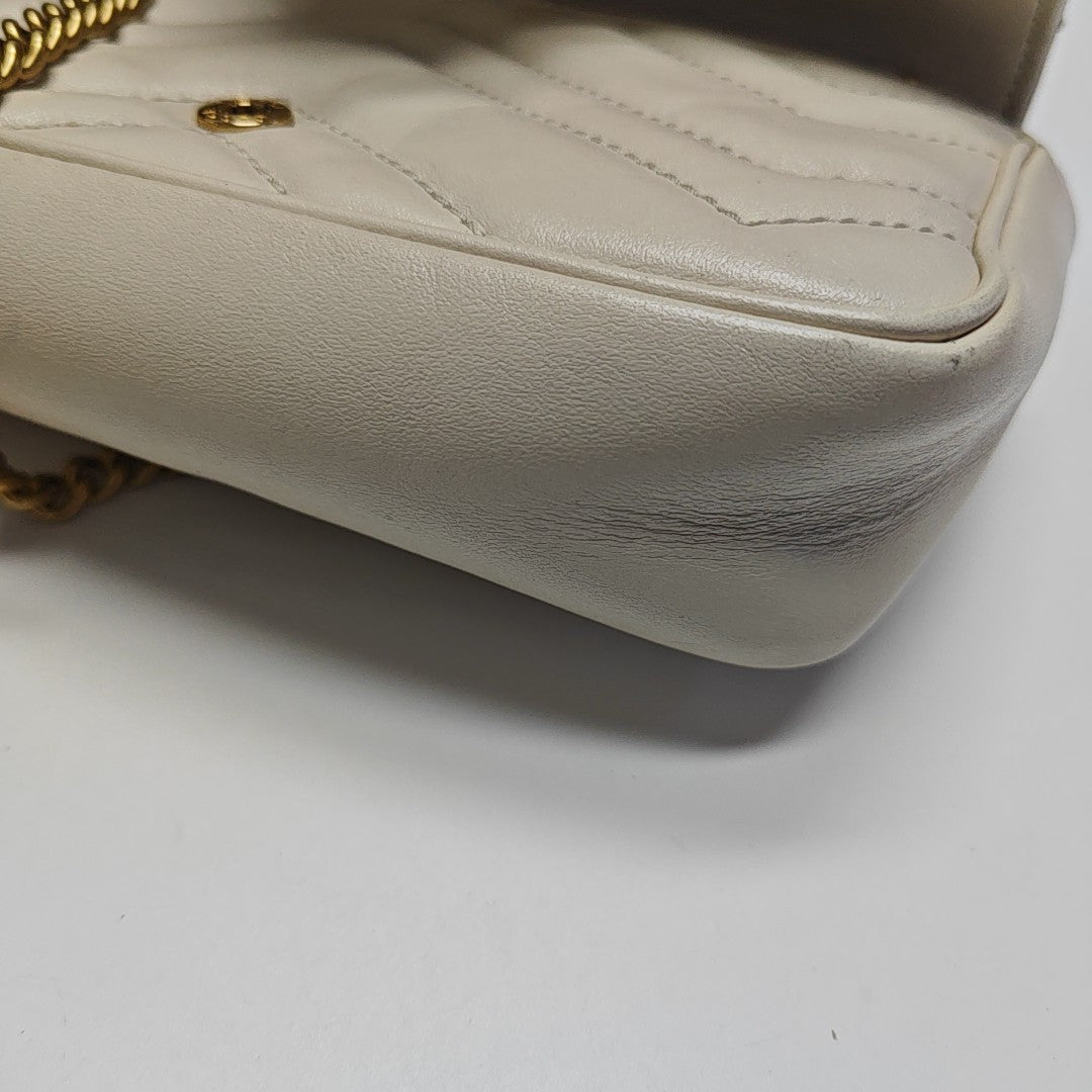 GG Marmont Mini Quilted Calfskin White