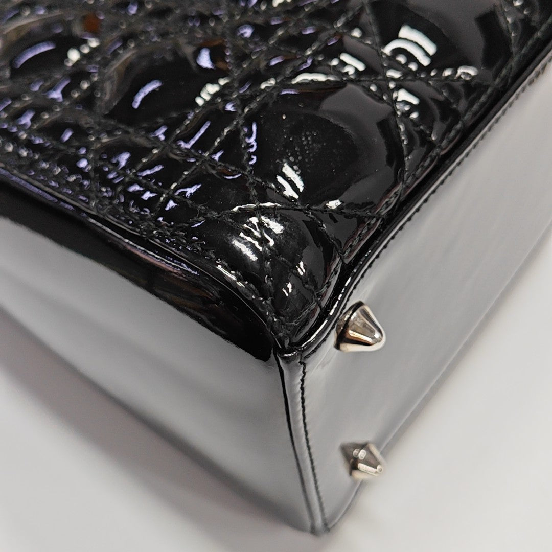Lady Dior Medium Cannage Patent Leather Black