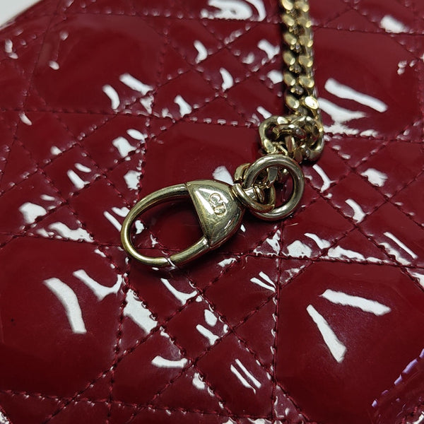 Lady Dior Mini Cannage Patent Calfskin Red