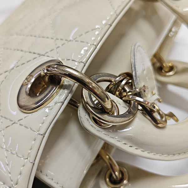 Lady D-Joy Super Mini Cannage Patent Leather White