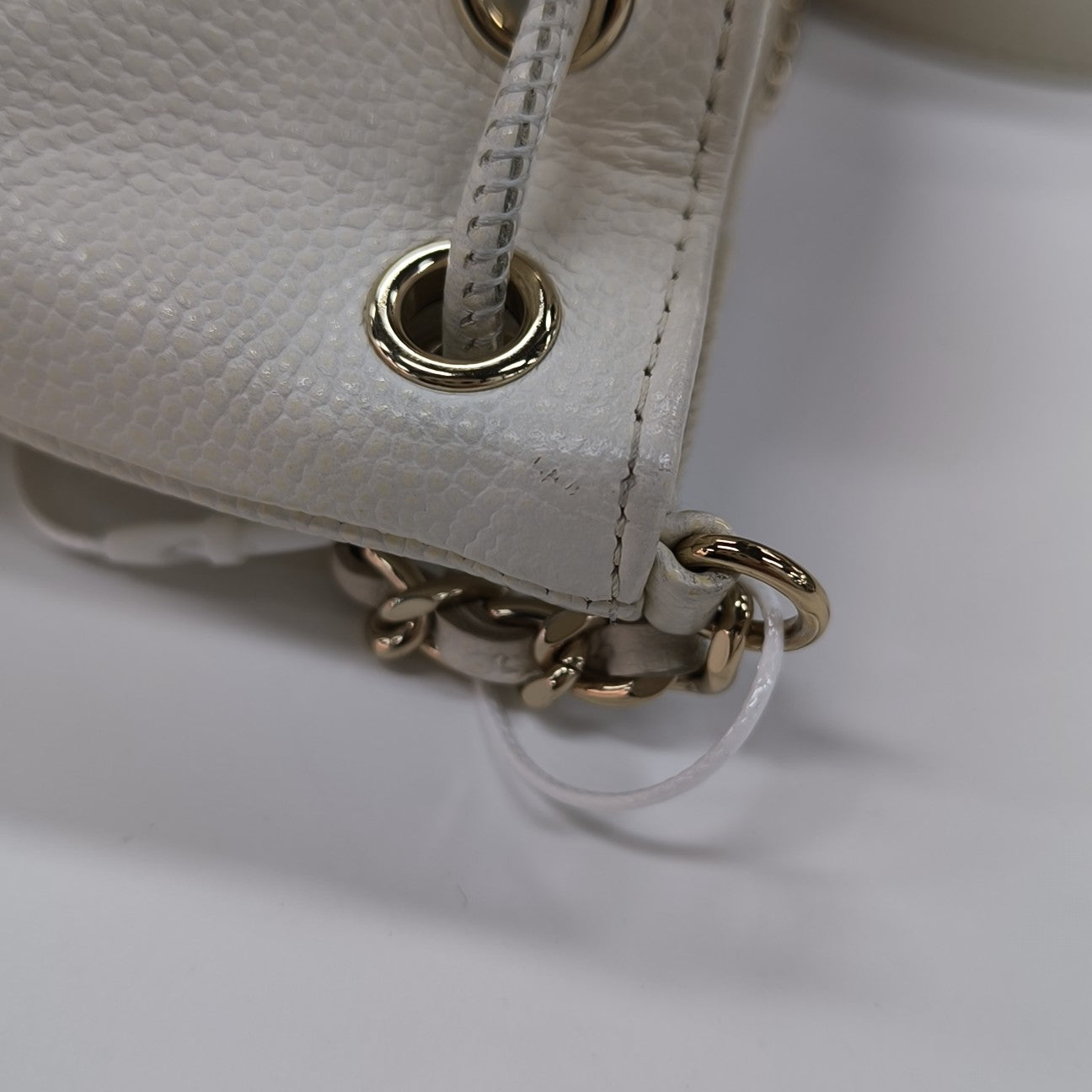 Quilted Grained Calfskin Bucket Bag Mini White