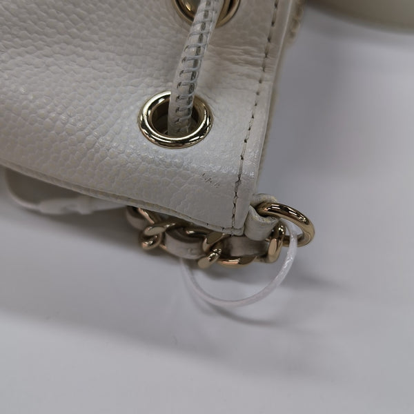 Quilted Grained Calfskin Bucket Bag Mini White