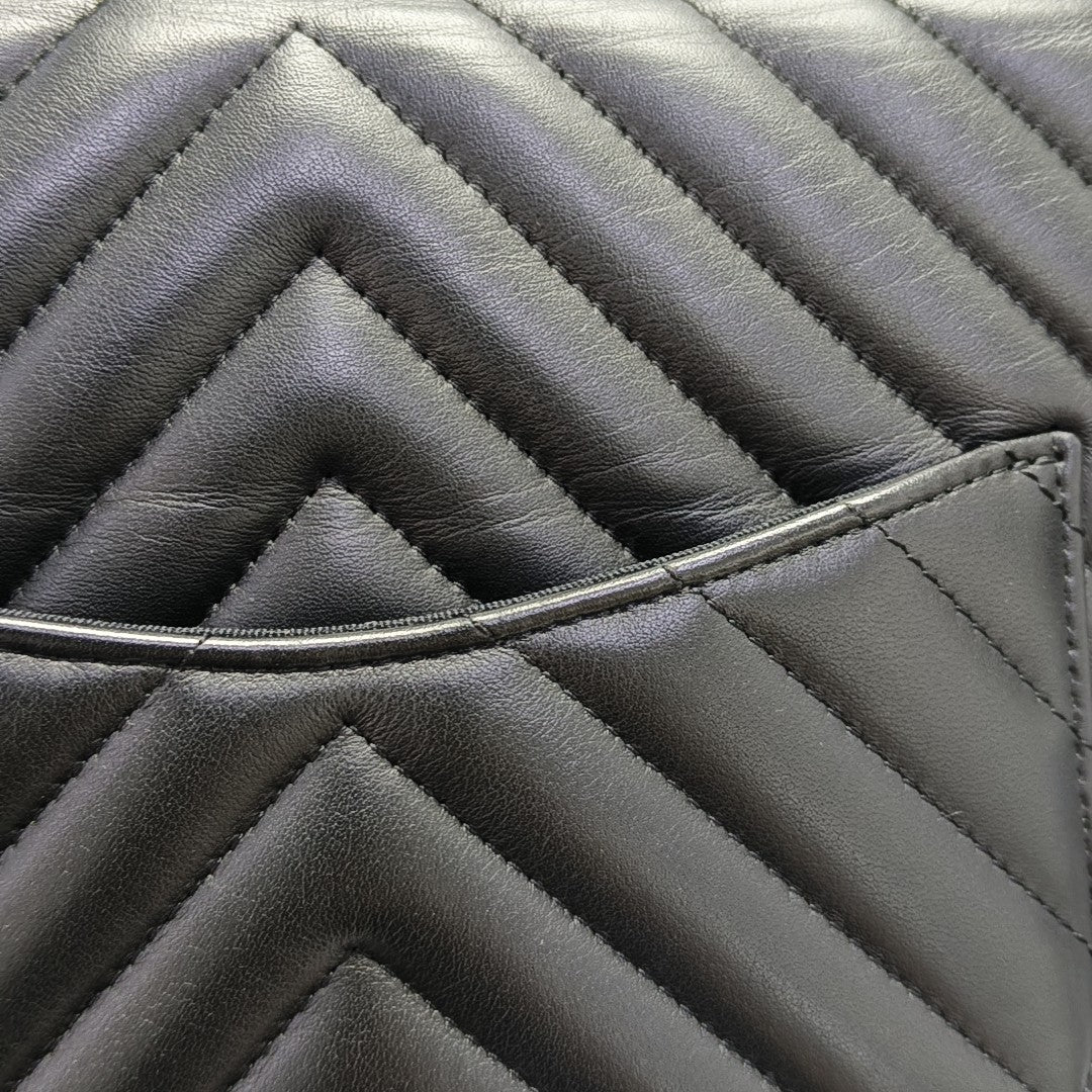 Chevron Calfskin Backpack Black