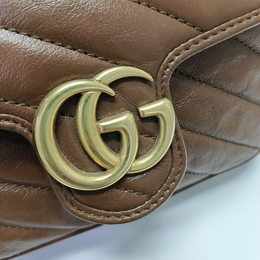 GG Marmont Mini Quilted Calfskin Brown