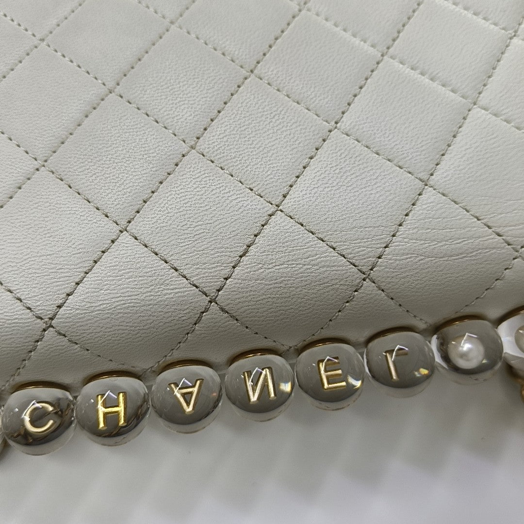 Quilted Lambskin Shoulder Bag White