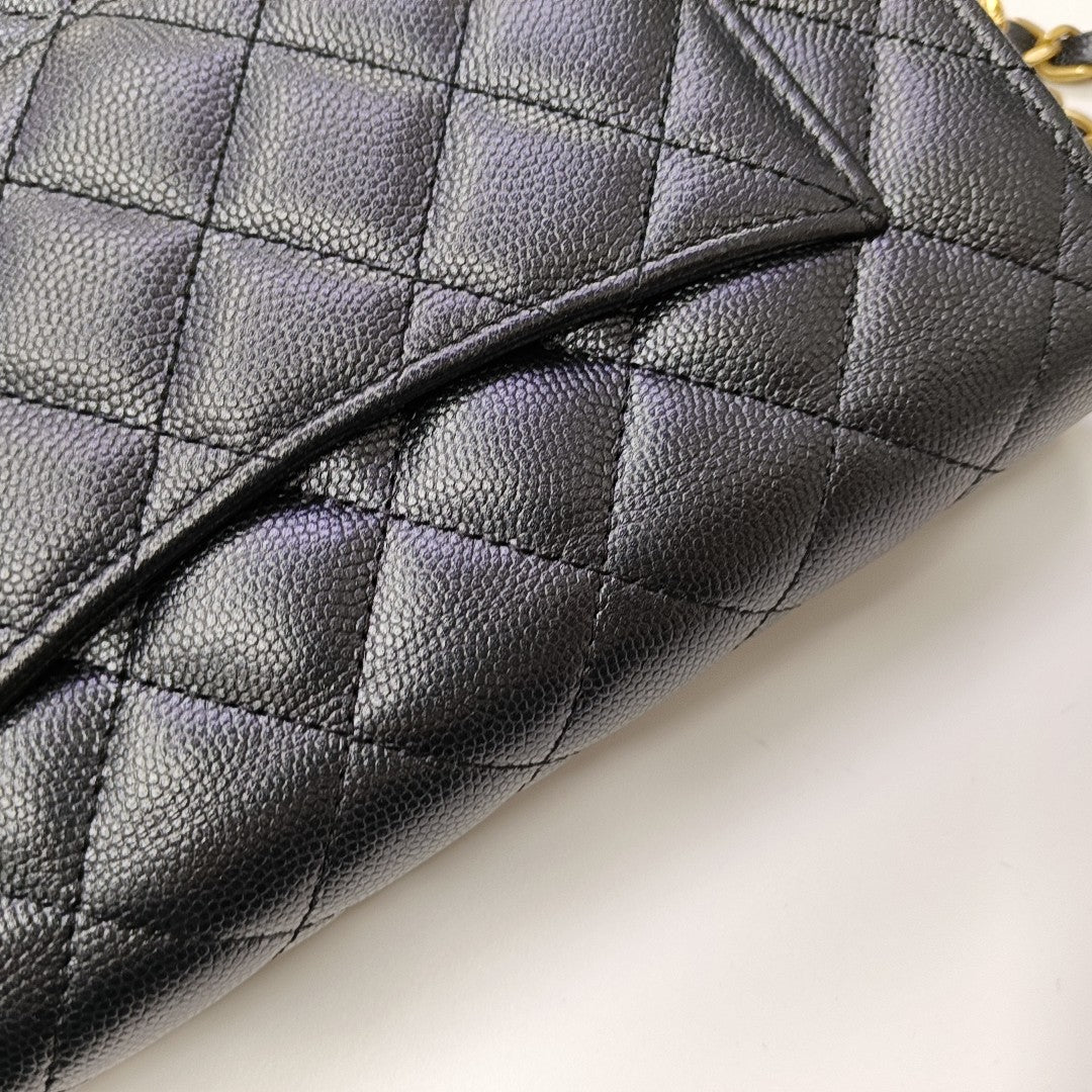 Quilted Grained Calfskin Shoulder Bag Black