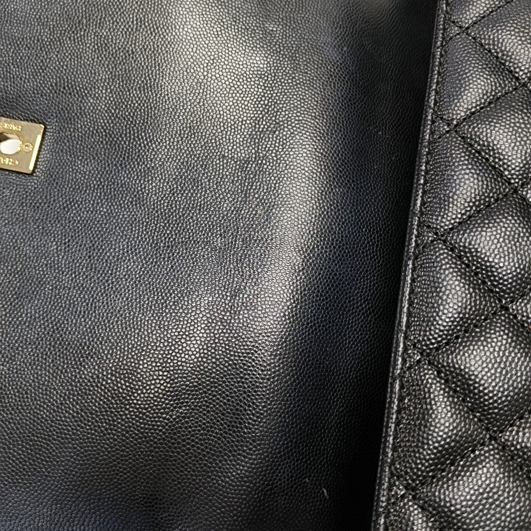 COCO HANDLE Medium Quilted Grained Calfskin Black