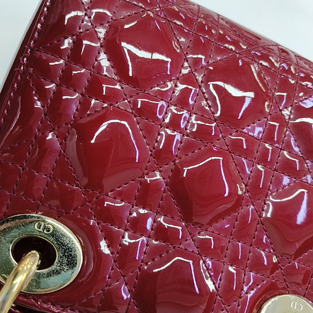 Lady Dior Mini Cannage Patent Calfskin Red