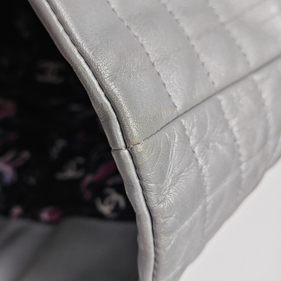 Quilted Calfskin Tote Bag Silver