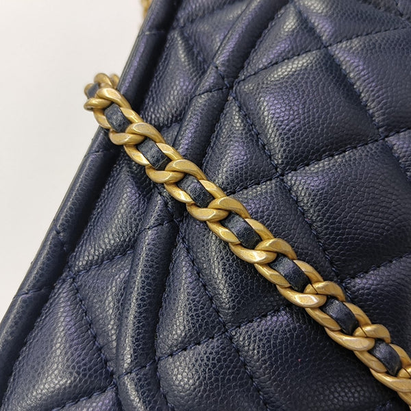 Quilted Grained Calfskin Shoulder Bag Blue