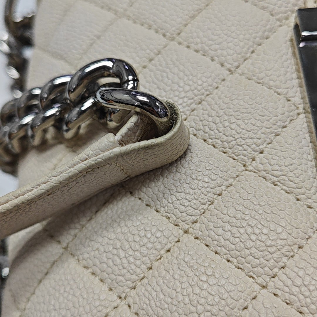 BOY CHANEL Small Quilted Grained Calfskin White