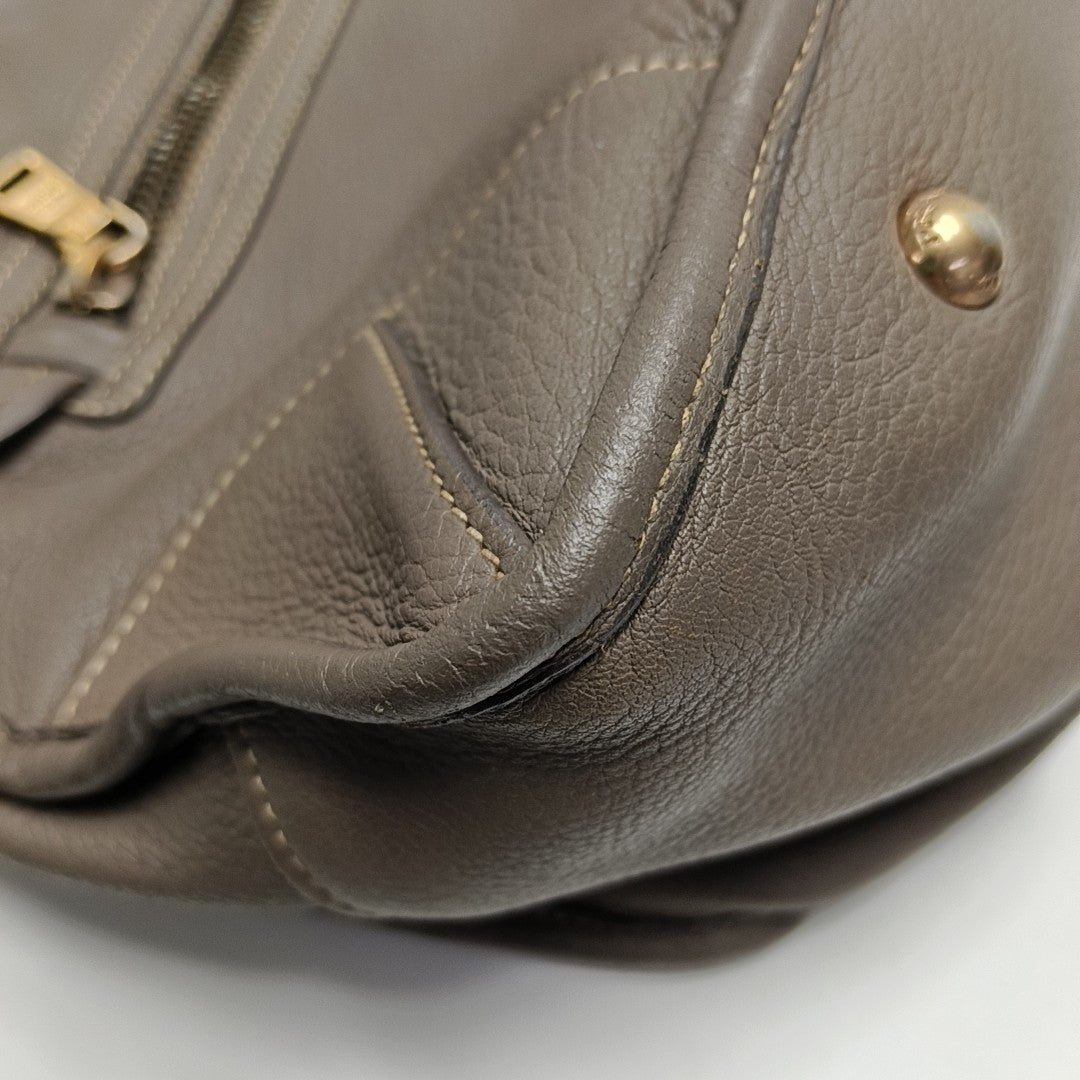 Teal Vitello Daino Front Zip Tote Calfskin Gray