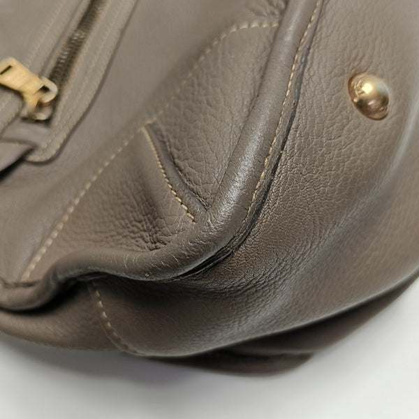 Teal Vitello Daino Front Zip Tote Calfskin Gray