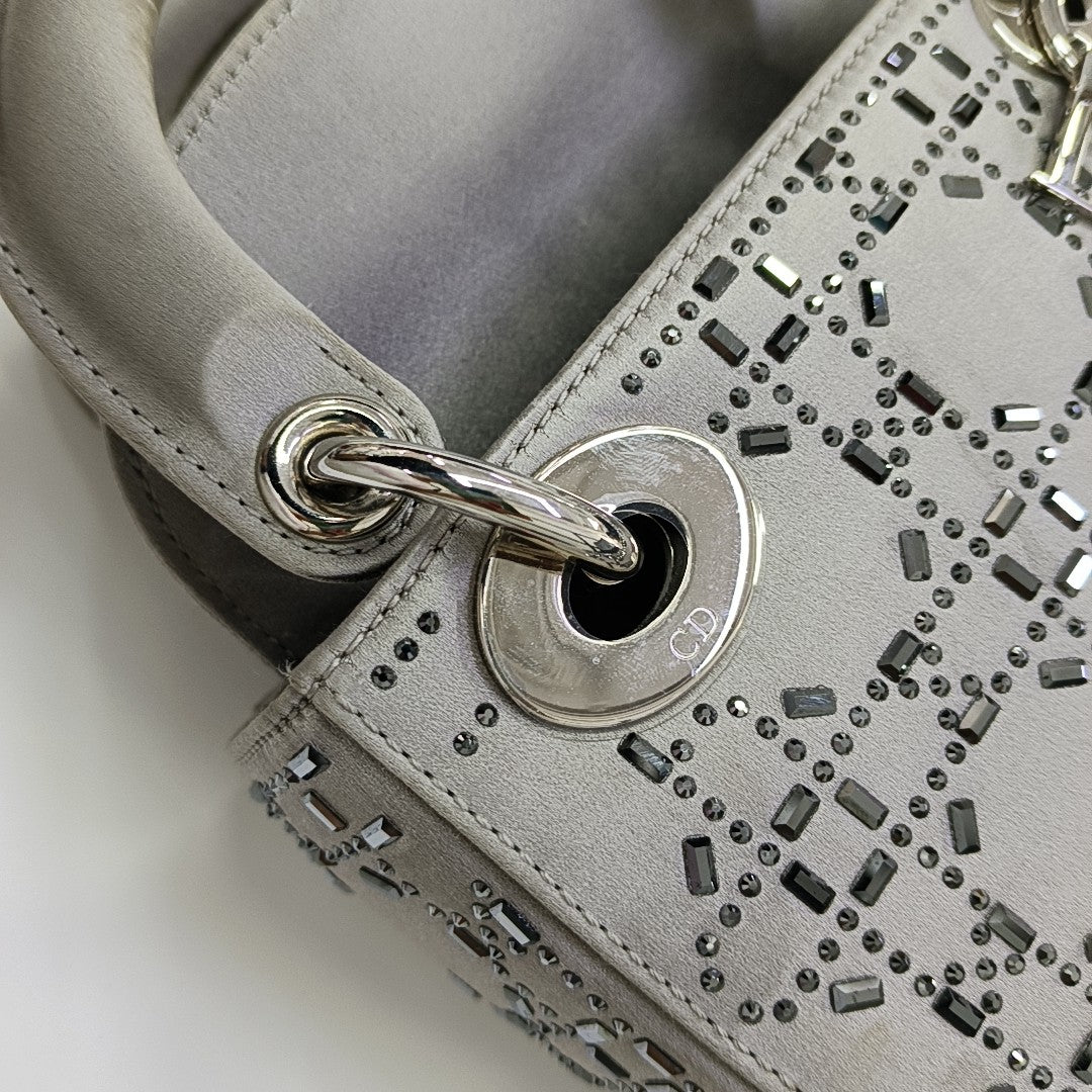 Lady Dior Mini Cannage Silk Satin Gray