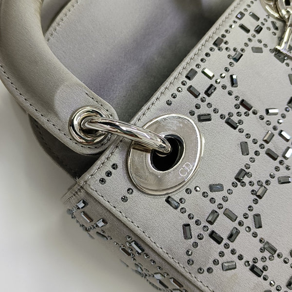 Lady Dior Mini Cannage Silk Satin Gray