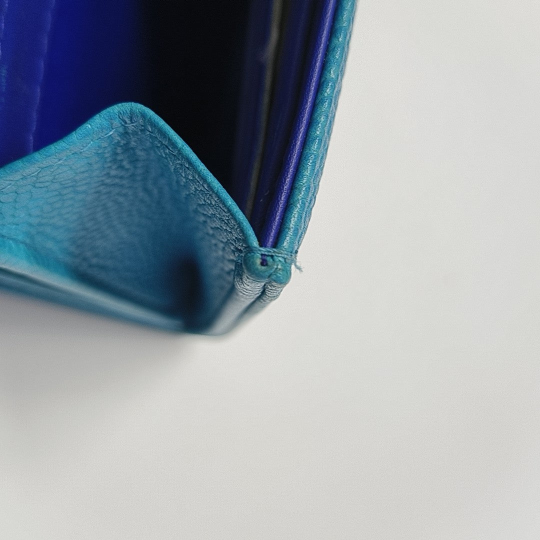 Grained Calfskin Wallet Blue