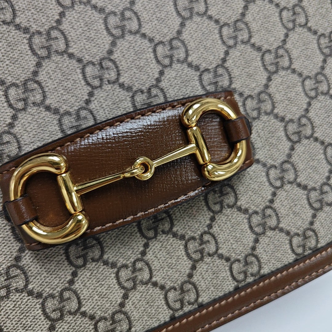 Horsebit 1955 Medium Monogram Coated Canvas Beige