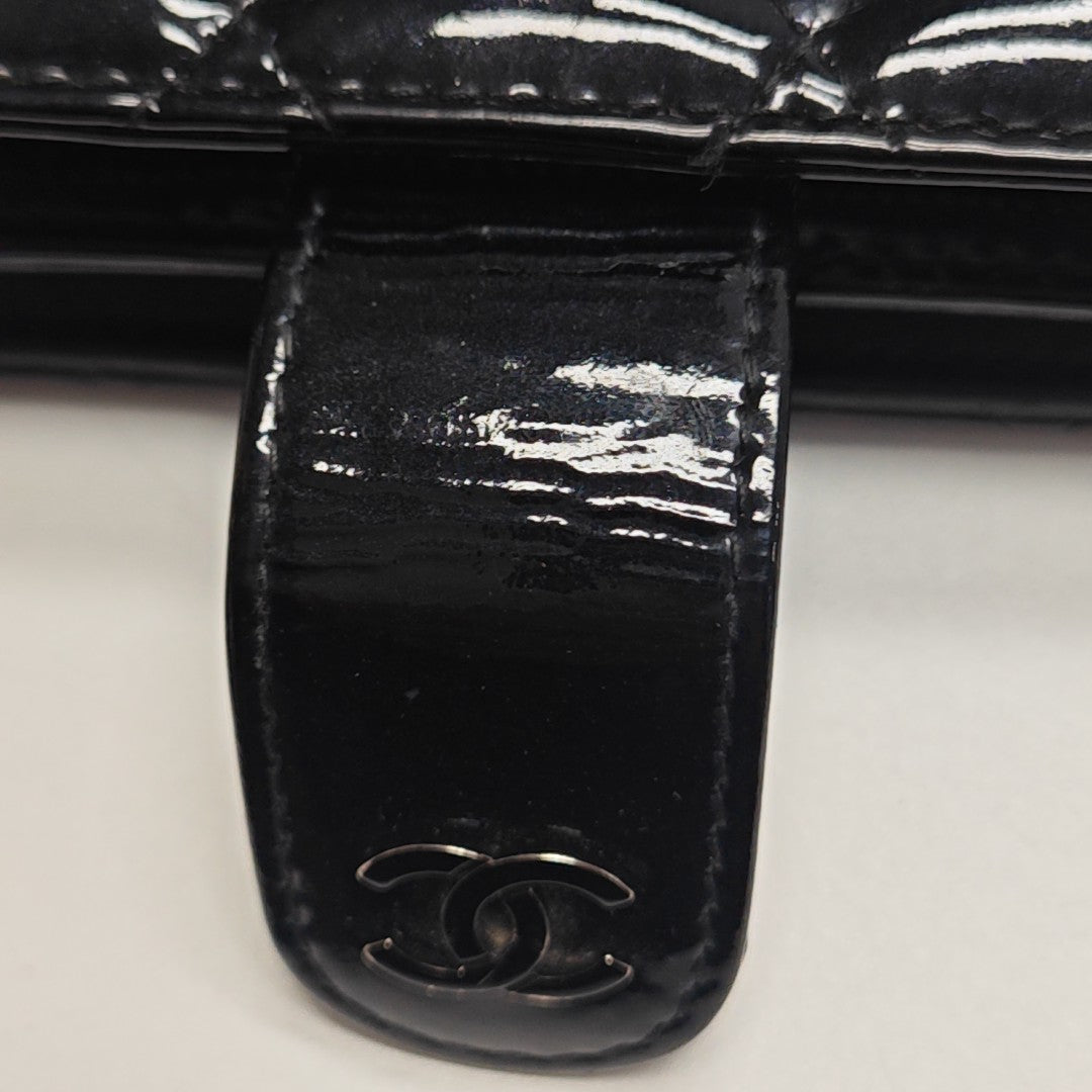 Quilted Patent Leather Wallet Black