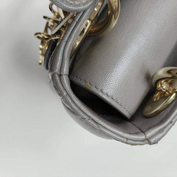 Lady Dior Mini Cannage Lambskin Gray