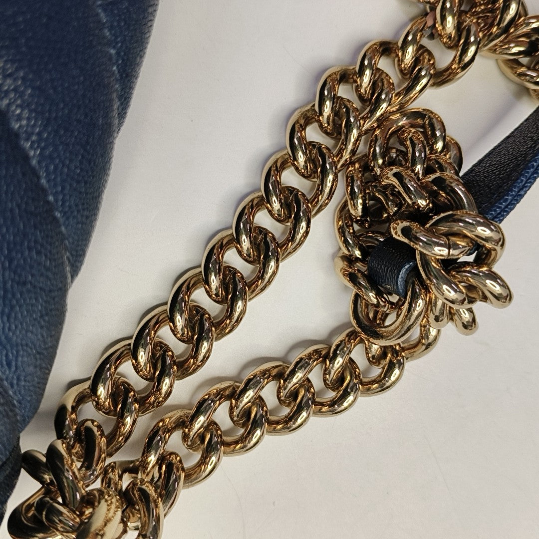 BOY CHANEL Small Chevron, Quilted Grained Calfskin Blue