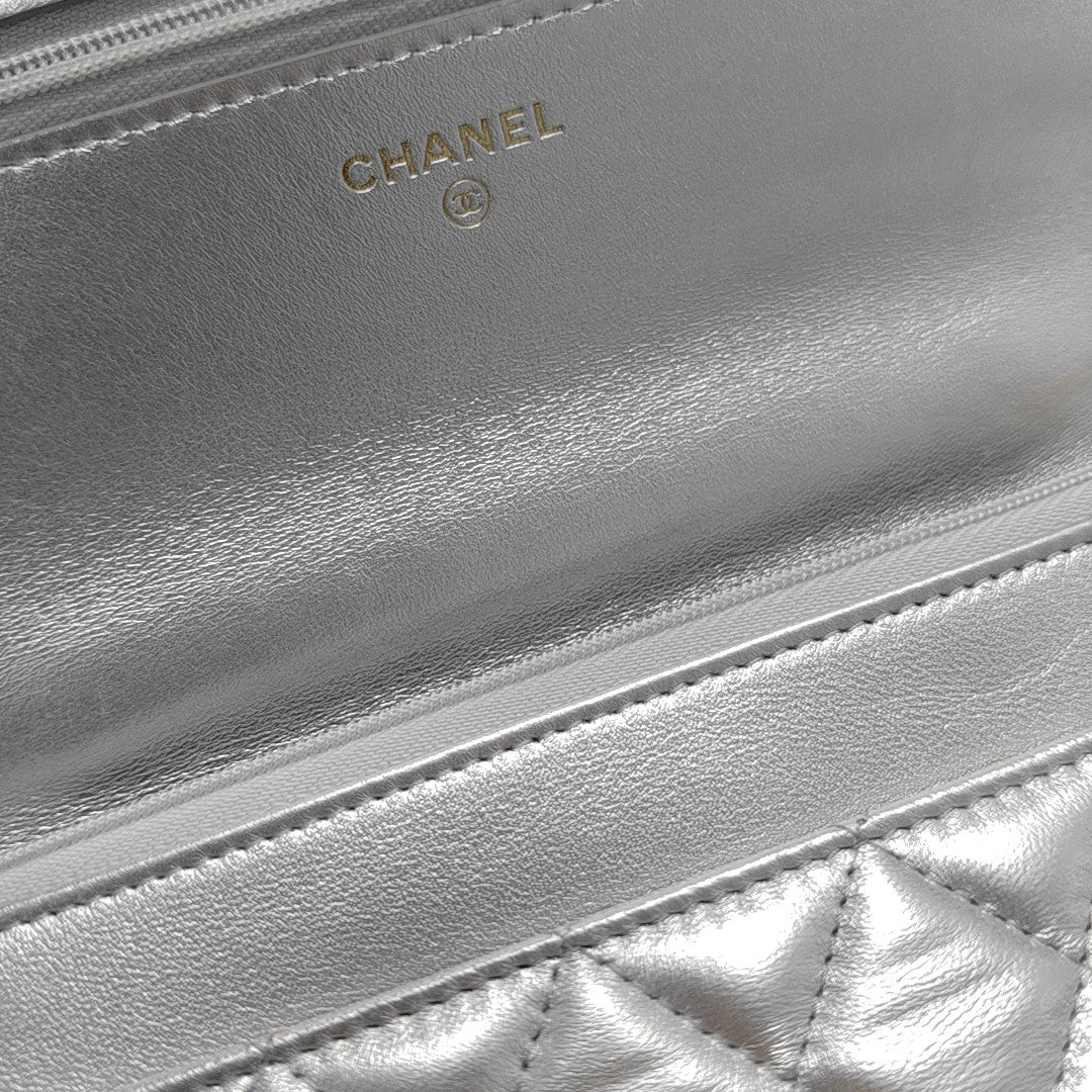 WOC Quilted Lambskin Silver