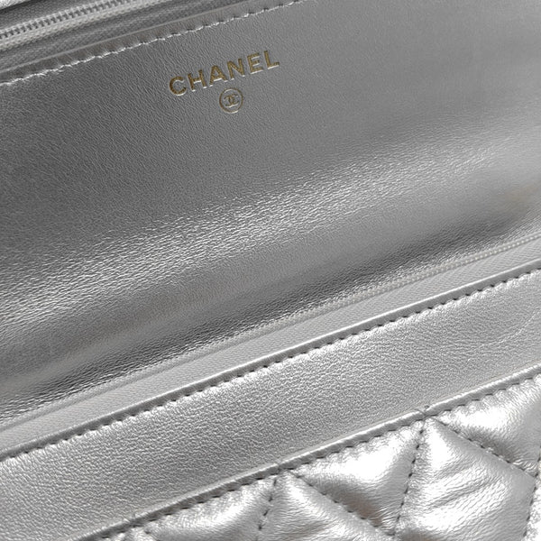 WOC Quilted Lambskin Silver