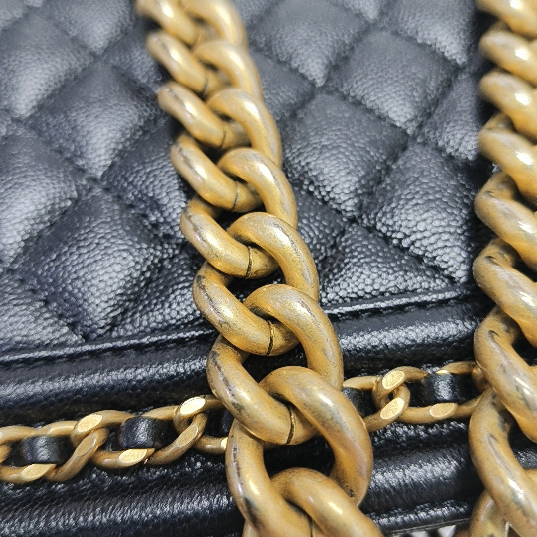 BOY CHANEL Medium Quilted Grained Calfskin Black