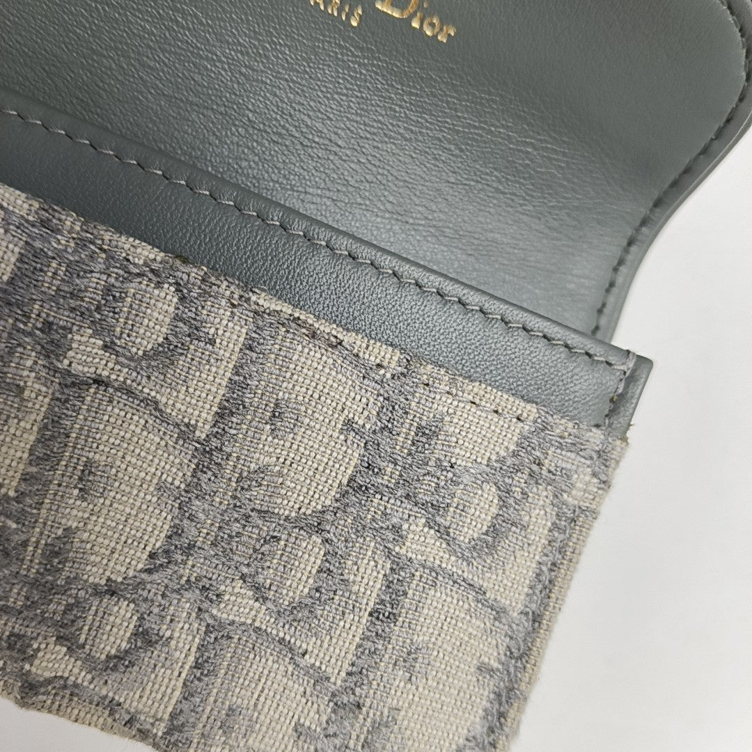 Saddle Mini Oblique Fabric Gray Card Holder