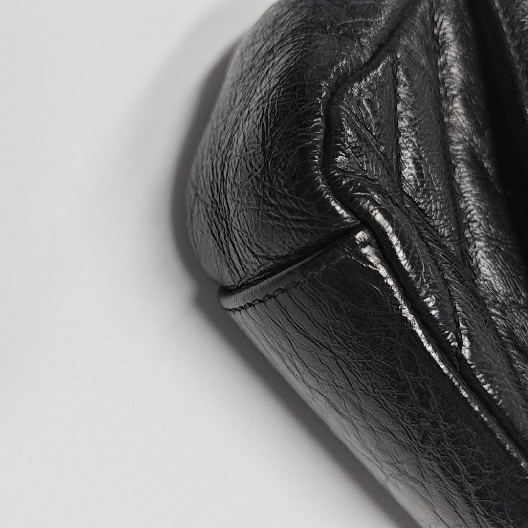 Chevron Calfskin Shoulder Bag Black