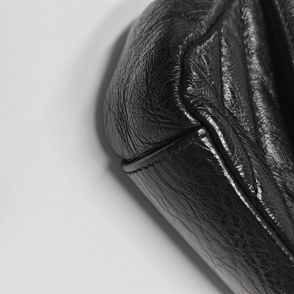 Chevron Calfskin Shoulder Bag Black