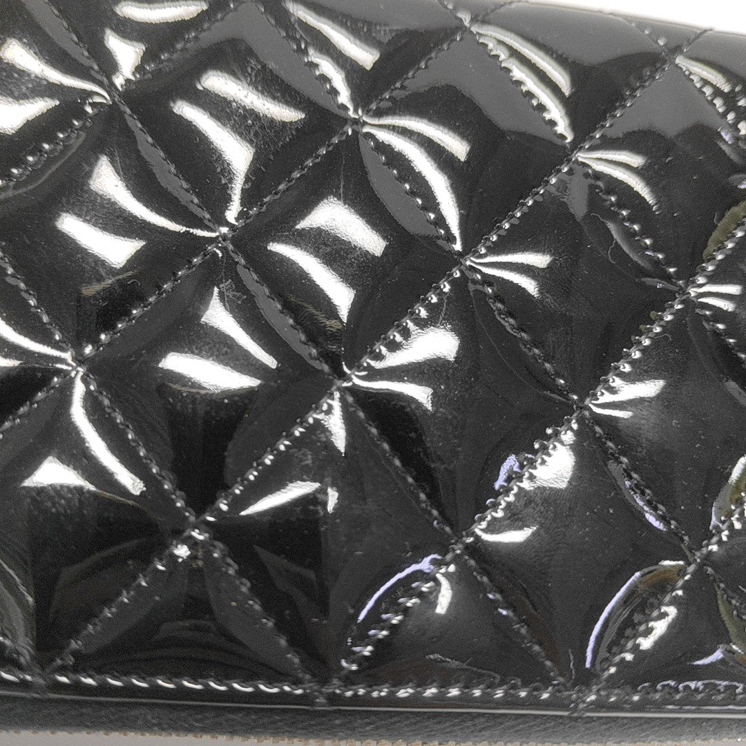 Quilted Patent Leather Wallet Black