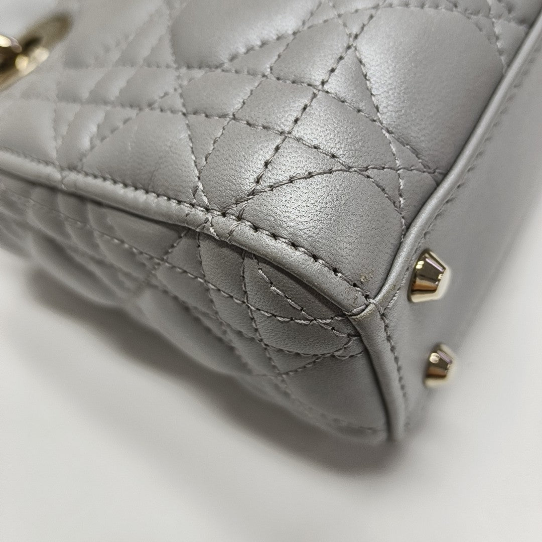 Lady Dior Mini Cannage Lambskin Gray