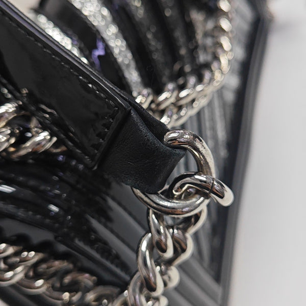 BOY CHANEL Medium Chevron Patent Leather Black