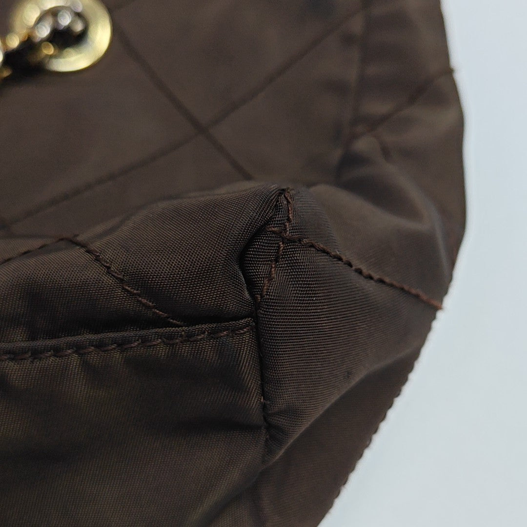 Quilted Nylon Shoulder Bag Brown