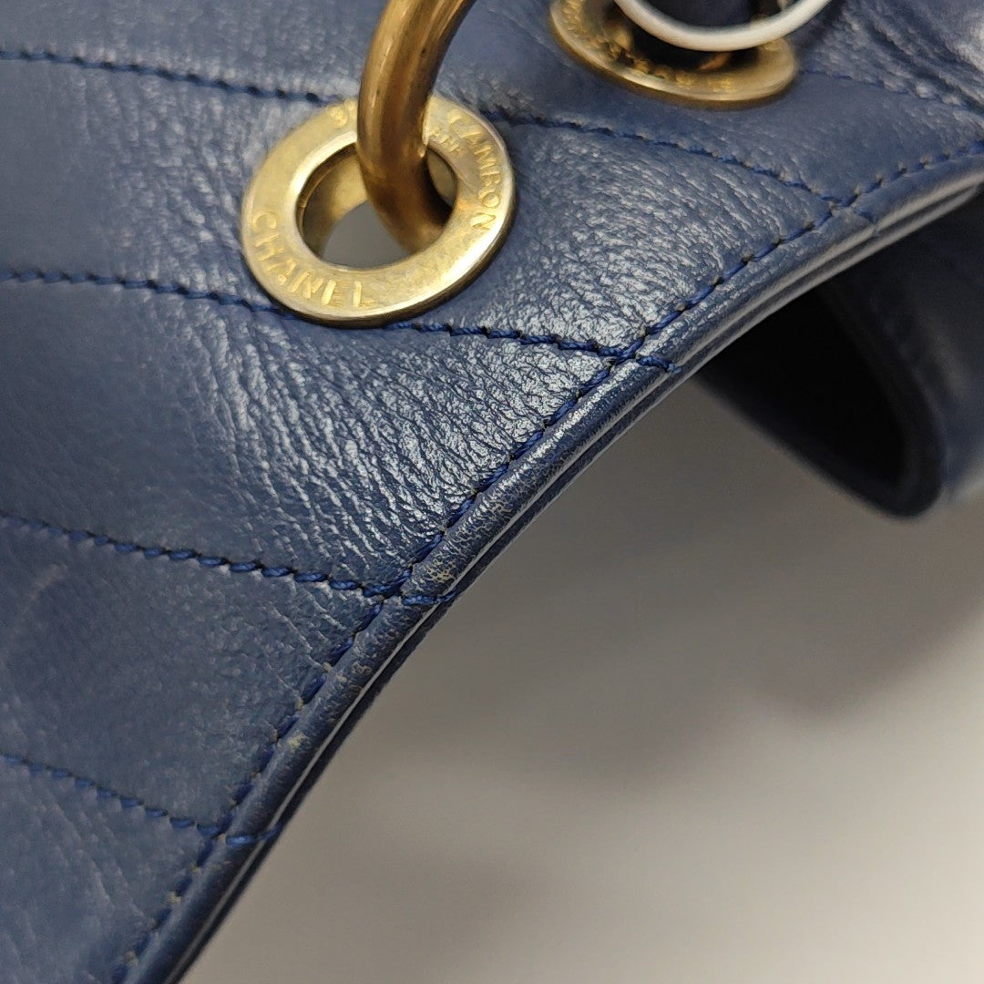 Chevron Calfskin Shoulder Bag Blue