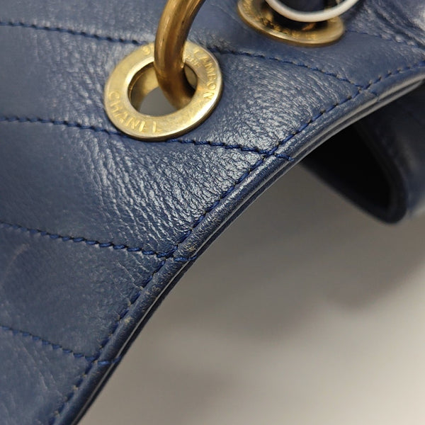 Chevron Calfskin Shoulder Bag Blue