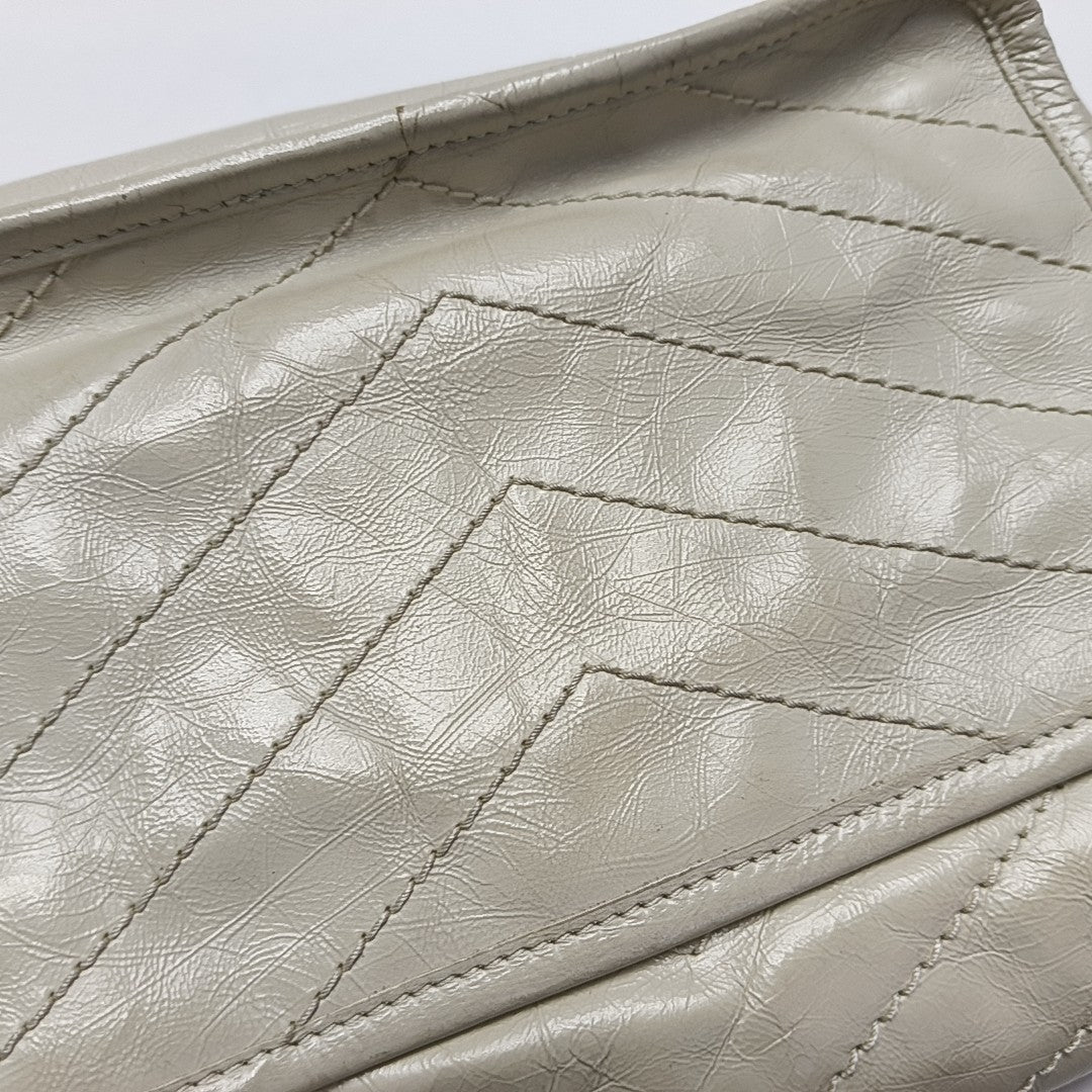 NIKI Small Chevron Calfskin White