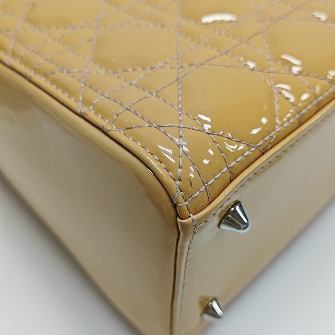 Lady Dior Medium Cannage Patent Leather Yellow