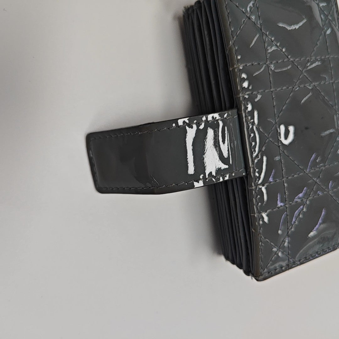 Lady Dior Cannage Patent Leather Blue Card Holder