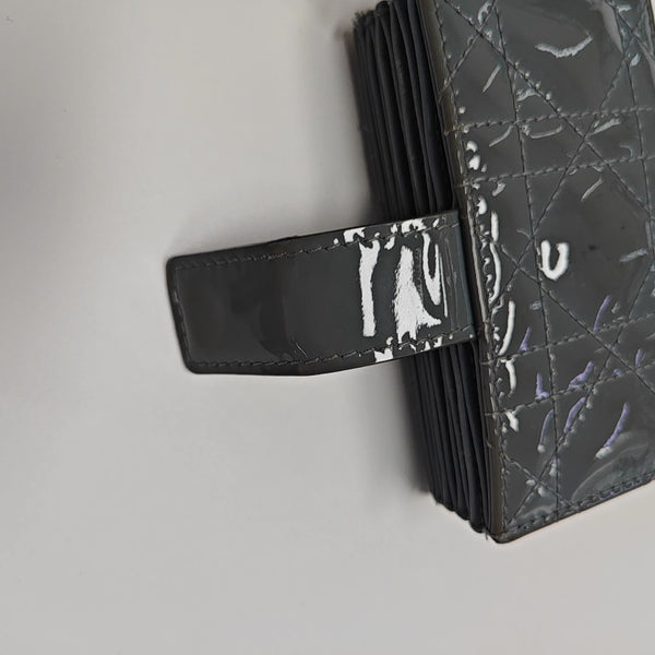 Lady Dior Cannage Patent Leather Blue Card Holder