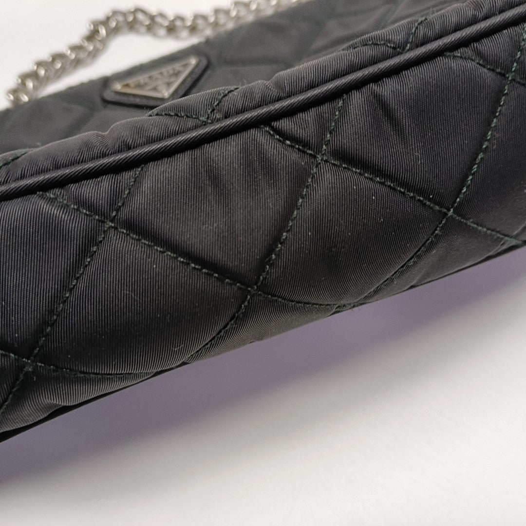 Quilted Nylon Shoulder Bag Black