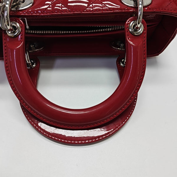 Lady Dior Medium Cannage Patent Leather Red