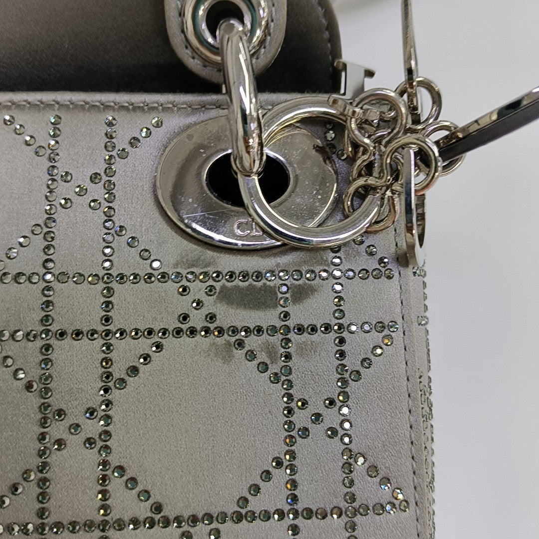 Lady Dior Mini Cannage Silk Satin Gray