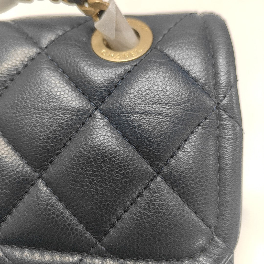 Quilted Grained Calfskin Shoulder Bag Medium Blue